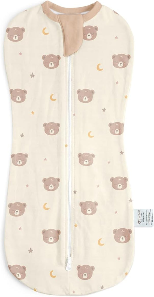 Baby Swaddle 0-2 Months, Cotton Arm-In Zipper Sleep Sack, Wearable Blankets Wrap for Newborn Infant Girls and Boys (Bear, Pack of 1)
