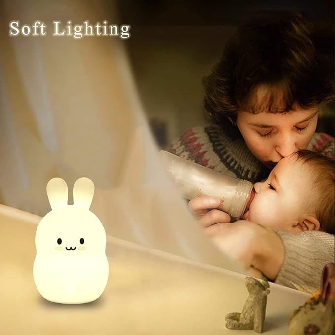 WHA&DARREN Night Light for Kids, Bunny Night Light, Silicone Nursery Light for Baby and Toddler, Animal Night Lights for Girls and Boys, Cute Lamps for Bedroom