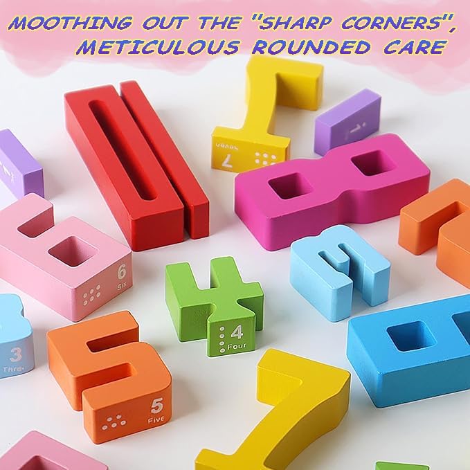 Wooden Number Building Blocks -20PC,Digital Building Blocks,Stacking 1-10 Number BlocksToy for Kids,Balance Competition Game, Math Learning Educational Gift for 3+ Years Old Boys Girls