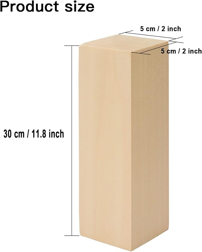 2 Pack Unfinished Basswood Carving Blocks Kit, 12 x 2 x 2 Inch Unfinished Bass Wood Whittling Carving Block Set for Kids Adults Carving Beginner
