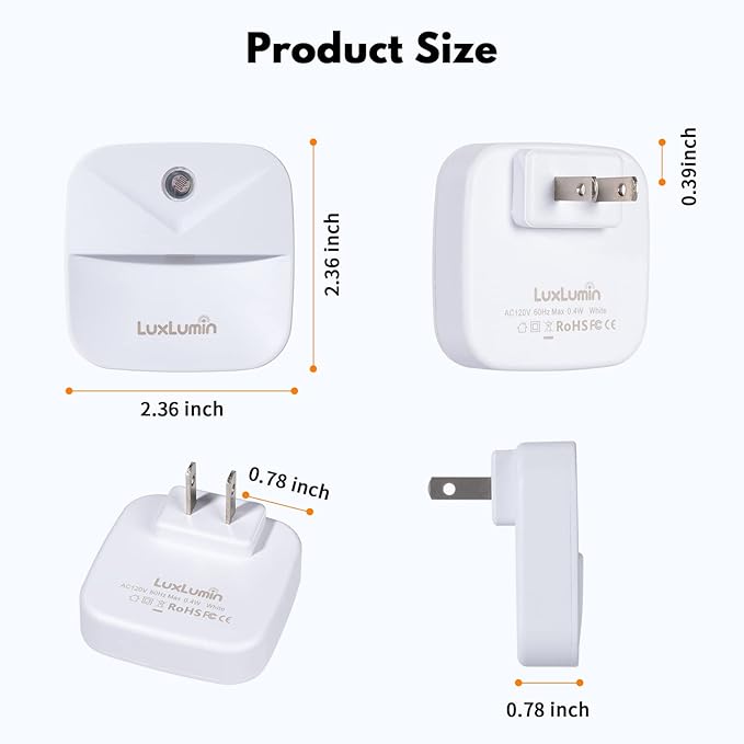 LED Night Lights Plug into Wall with Dusk-to-Dawn Sensor, Automatically Turn on and Off,Night Light for Kids,Bedroom,Bathroom,Stairs, White, 6 Packs