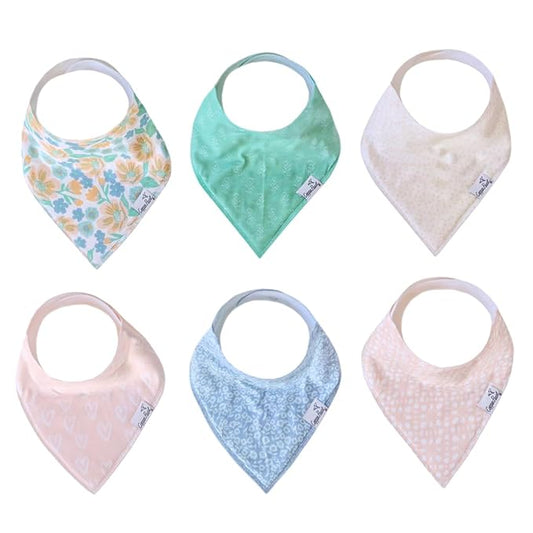 Copper Pearl 6 Pack Soft Cotton Baby Bibs for Drooling and Teething, Absorbent Drool Bibs for Baby Girl, Adjustable to Fit Newborns to Toddlers, Tons of Styles (Sophie Set)