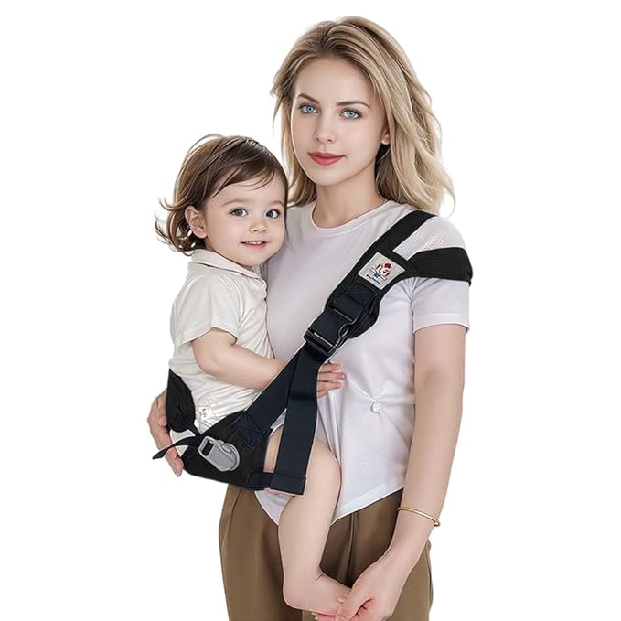 Baby Sling Carrier with Hip Seat - Breathable & Adjustable, Anti-Slip Design for Infants 0-36 Months, ASTM Certified, Ergonomic Hands-Free Carrier Carrying 8-35lbs (Black)