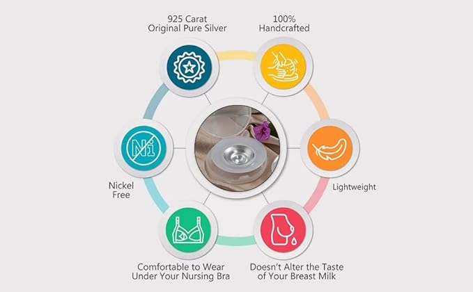 The Original Silver Nursing Cups with Silicone Pads - Nipple Shields for Nursing Newborn - Newborn Essentials Must Haves-Nipple Covers Breastfeeding-925 Silver
