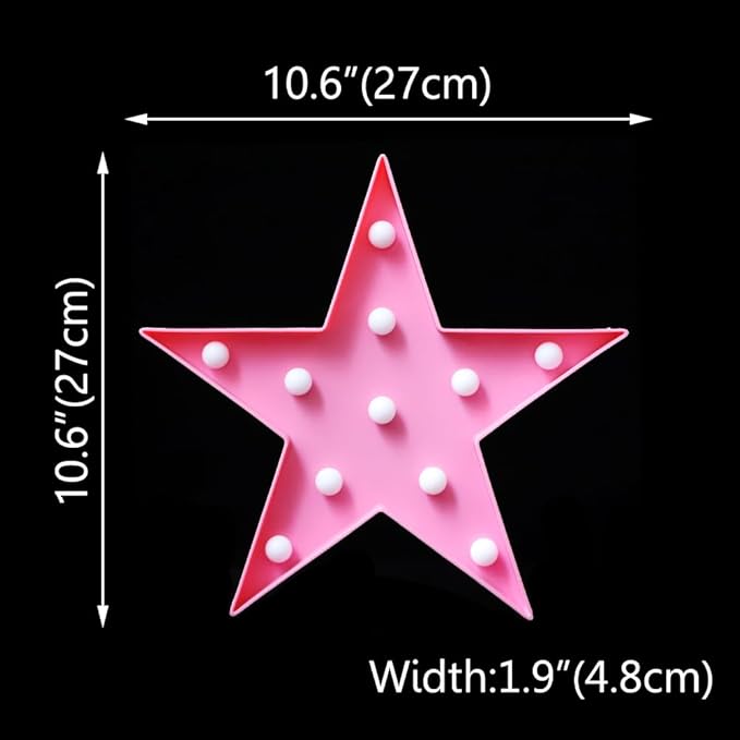 LED Marquee Star Sign Night Light, Battery Operated Star Shaped Desk Table Lamp for Kids, Baby, Child, Girl Gift, Nursery Room, Wall Decor (Pink)