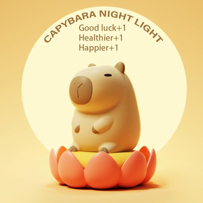 Cute Capybara Night Light, LED Squishy Night Lamp, 2 Levels Dimmable Nursery Nightlight, Rechargeable Touch Lamp, Dorm Decor, Funny Gifts (Normal)