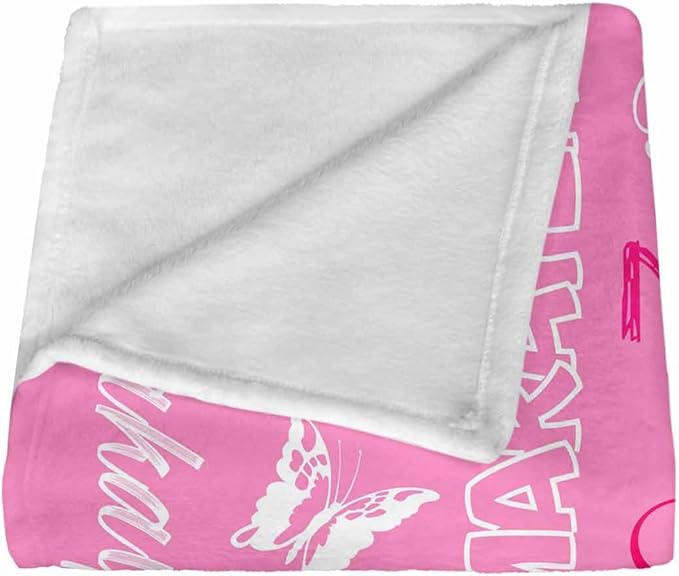 Personalized Baby Blanket for Girls Custom Birthday Blanket with Name Soft Pink White Text Pattern Personalized Name Blankets for Kids Daughter Granddaughter Friends on Birthday