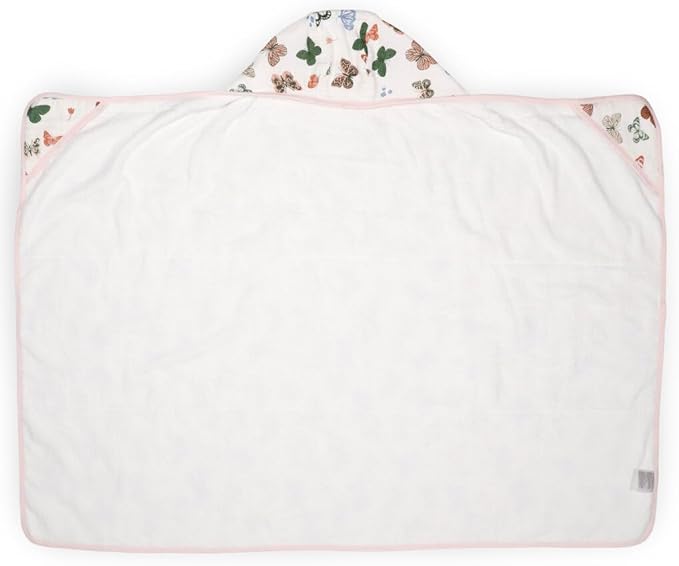 Little Unicorn Premium Hooded Bath Towel| Absorbent Cotton & Terry Blend | Larger Size, 1-6 Years (Butterflies)