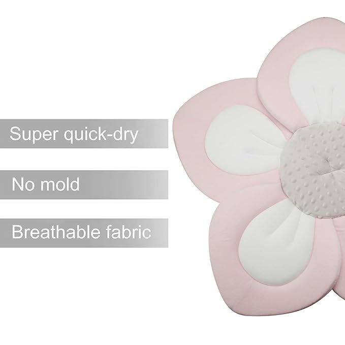 PandaEar Baby Bath Pad for Infant Newborn | Soft Flower 5 Petals for Sink Bathtub Essentials Shower Gift (Pink)