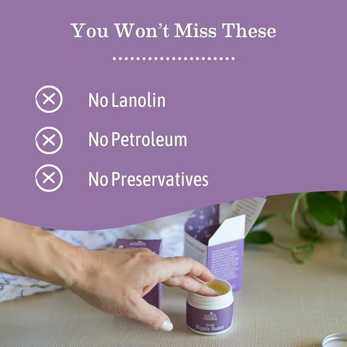 Earth Mama Vegan Nipple Butter | Cruelty-Free Breastfeeding Cream for Nursing Mamas | NO Lanolin, 2-Ounce (2-Pack)