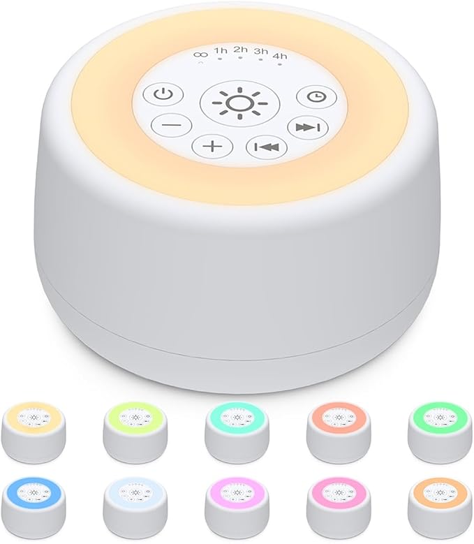Sleepbox Sound White Noise Machine with 25 Soothing Sounds and 10 Colors Warm Night Light 4 Brightness Levels 32 Volume Levels 5 Timer and Memory Function for Baby Kids Adults Seniors Sleeping White