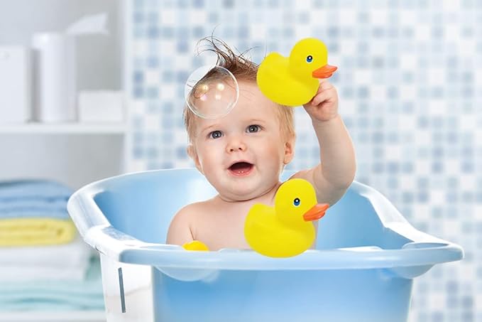 Yellow Rubber Duck Toy Duckies for Kids, Bath Birthday Gifts Baby Showers Classroom Incentives, Summer Beach and Pool Activity, 3" Inch (2-Pack)
