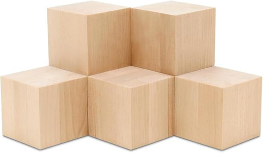 DIY Wood Cubes 4-inch, Pack of 5 Large Blank Wooden Blocks for Crafts, STEM, Building, Monitor Riser, Photo Cube Craft, and Home Decor, by Woodpeckers