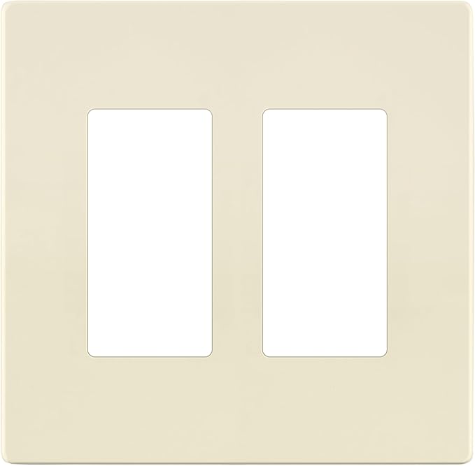 LIDER Matte Finish Decorator Switch Cover, Screwless Wall Plate, Mid-Size 2-Gang 4.88" x 4.92", Unbreakable Polycarbonate Thermoplastic, UL Listed, LSWP-32M-LA, Light Almond