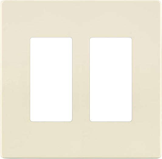 LIDER Matte Finish Decorator Switch Cover, Screwless Wall Plate, Mid-Size 2-Gang 4.88" x 4.92", Unbreakable Polycarbonate Thermoplastic, UL Listed, LSWP-32M-LA, Light Almond