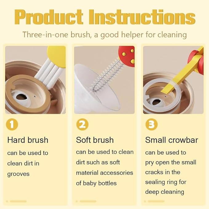 3 in 1 Multifunctional Cup Lid Cleaner, Crevice Cleaning Brush Set for Baby Bottle and Tight Spaces