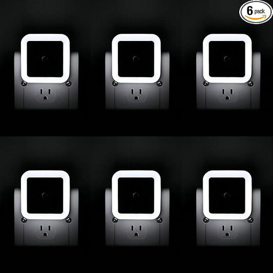 KINUR LED Night Lights Plug into Wall Daylight Color with Dusk to Dawn Night Light Plug in Sensor for Kids Room, Bedroom, Bathroom, Baby Nursery,Stair Lights, Hallway Light 6 Pack