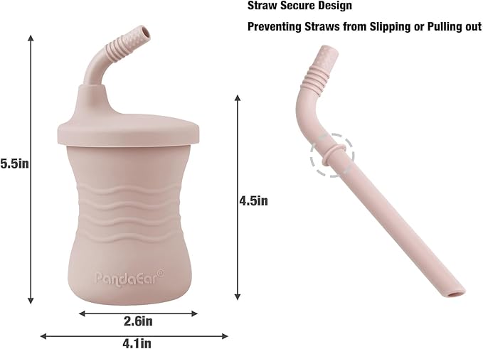 PandaEar Silicone Baby Feeding Set | 9PCS Baby Led Weaning Supplies Self Feeding Utensils | Divided Suction Plate Bowl Bibs Sippy Cup with Baby Snack Container Spoons Forks (Pink)