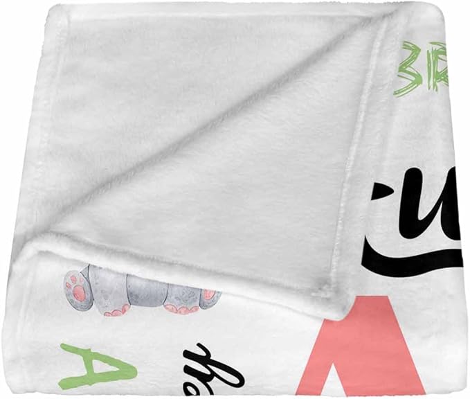 Personalized Name Toddler Blanket for Baby Kids, Cute Elephant Blankets for Daughter Son Granddaughter Grandson, Customized Name Blanket for Christmas Birthday, Baby Girl Boy Newborn Essentials