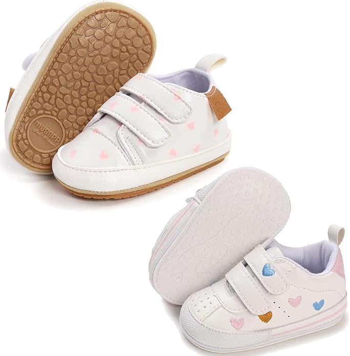 2Pairs Baby Shoes,Boys Girls Non-Slip Rubber Sole Sneakers,Unisex Infant Soft Lightweight First Walking Crib Shoes