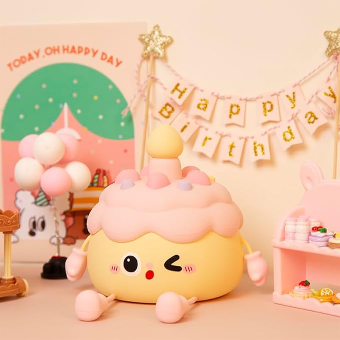 QANYI Birthday Gifts Cupcake Light for Kids, Silicone Party Cake Nursery Night Lamp with Soft Touch, Rechargeable Table Lamp Decor Gift for Daughter Girl Sister