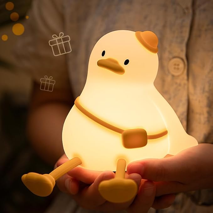 Relaxed Duck Night Light for Kids, 3-Level Dimmable USB Rechargeable Lamp with Timer, Soothing Animal Toy for Nursery Bedroom Dorm Decor, Gift for Boys Girls Teens Adults