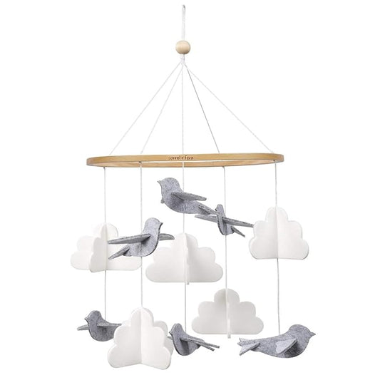 Sorrel + Fern Baby Crib Mobile (Birds in The Clouds, Short Version) - Unique and Minimalist Design for Boys & Girls
