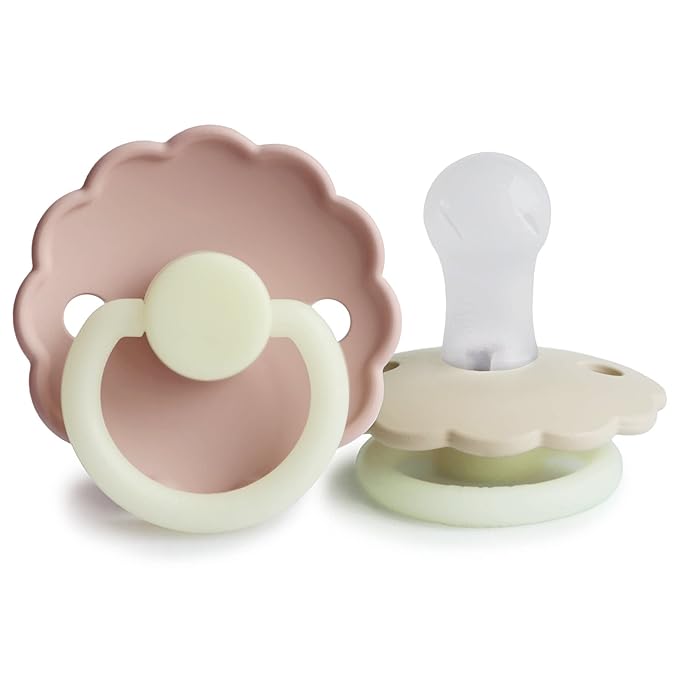 FRIGG Daisy Night SilkySoft Silicone Baby Pacifier | Made in Denmark | BPA-Free (Blush/Cream, 0-6 Months)