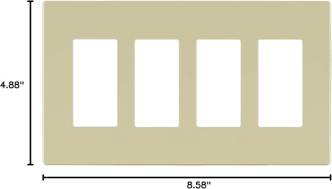 LIDER Matte Finish Decorator Switch Cover, Screwless Wall Plate, Mid-Size 4-Gang 4.88" x 8.58", Unbreakable Polycarbonate Thermoplastic, UL Listed, LSWP-34M-I, Ivory