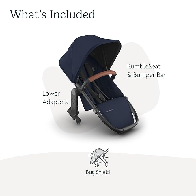 UPPAbaby RumbleSeat V3 Second Lower Seat - Compatible with Vista V2 and Vista V3 - All-Weather Seat + Magnetic Buckle – Adapters Included - Noa (Navy/Carbon Frame/Saddle Leather)