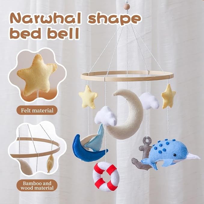 GOODMOM Seaside Nursery Mobile for Boys & Girls - Handmade Staycation Baby Mobile for Crib - Baby Crib Mobile COAST Theme Accessories with Sailboat |Easy Assembly & Sturdy Structure |Gift for Newborns