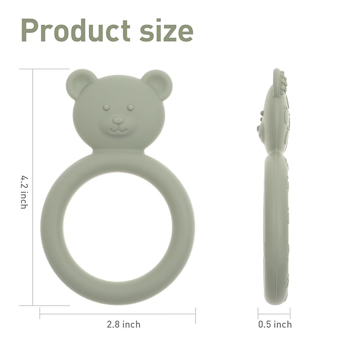 Silicone Baby Teether, Teething Toy Ring for Babies, Easy to Hold Design, BPA Free (Sage + Ether)