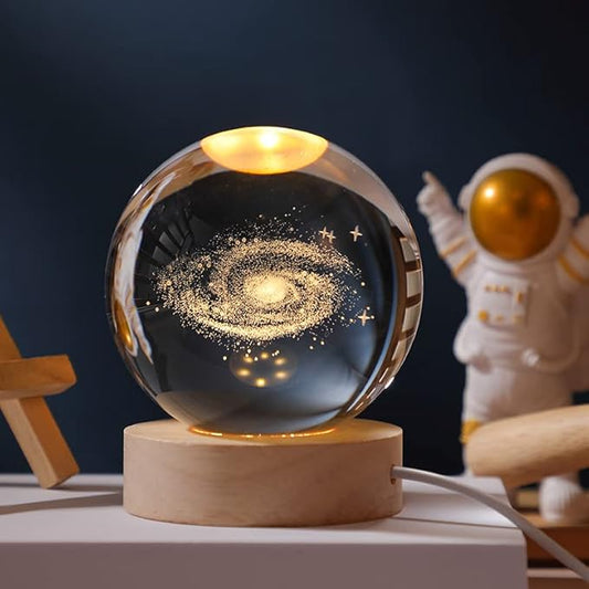 3D Galaxy Globe Crystal Ball, Laser Engraved Planet Model Astronomy Sphere Decor, 2.4" Paperweight Crystal Universe Gifts for Kids, Space Model Collectors