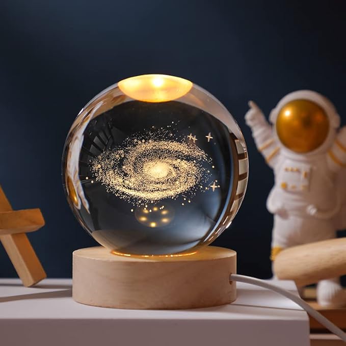 3D Galaxy Globe Crystal Ball, Laser Engraved Planet Model Astronomy Sphere Decor, 2.4" Paperweight Crystal Universe Gifts for Kids, Space Model Collectors