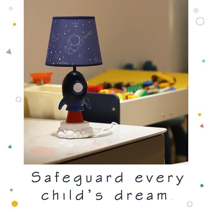 Rocket Lamp,Kids Lamp,Space lamp with E26 LED Blub & Shade,Space Decor for Boys Room,Apply to Space Themed Bedroom Decor(Blue)