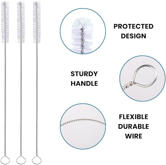 Strong 'n Flex Nylon Straw Cleaner Brushes – Fan-Shaped End for Tight Spaces, Ideal for Reusable Straws, Water Bottles, Sippy Cups & Pipes – Includes Zippered Pouch – 8", 10”, 12” Long – Set of 9