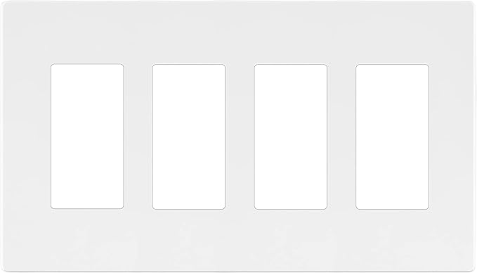 LIDER Matte Finish Quadruple Decorator Switch Cover, Screwless Wall Plate, Mid-Size 4-Gang 4.88" x 8.58", Polycarbonate Thermoplastic, UL Listed, LSWP-34M-W, White