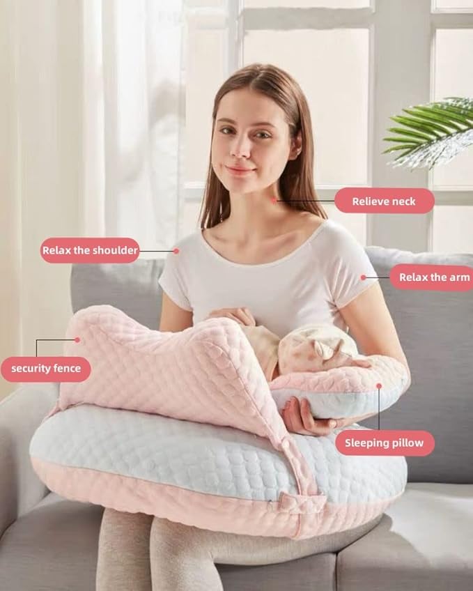 WYXunPlanet Nursing Pillow, Breastfeeding Pillow for Breastfeeding and Bottle Feeding to Reduce Strain on arms and Back, Better Support Baby,Waist Adjustable,Knitted Cotton Cover,Removable, Pink