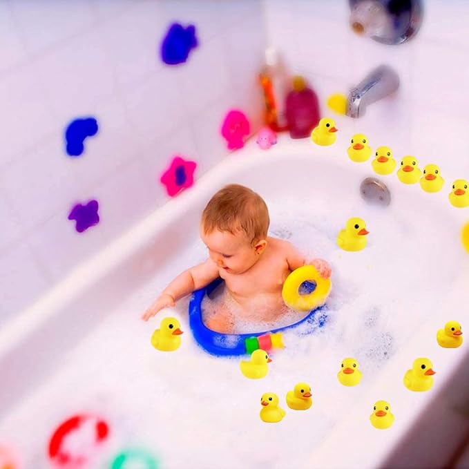 Yellow Rubber Ducks, 10pcs Preschool Bath Toys Bathtub Floating Squeaky Duckies Gift for Baby Shower Infants Kids Toddler Party Decoration