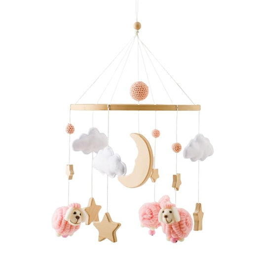 Baby Mobile for Crib, Montessori Baby Crib Mobile for Boys Girls for Bassinet, Nursery Decor for Infant Bedroom Hanging, Baby Mobile Soothe Toys - Gender Neutral Baby Gift (Pink)