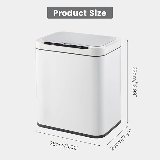 ELPHECO Stainless Steel Office Trash Can Motion Sensor Garbage Can Touchless Smart Trash Can Automatic Waste Bin for Kitchen, Office, Bathroom (White, 3.5 Gallons)