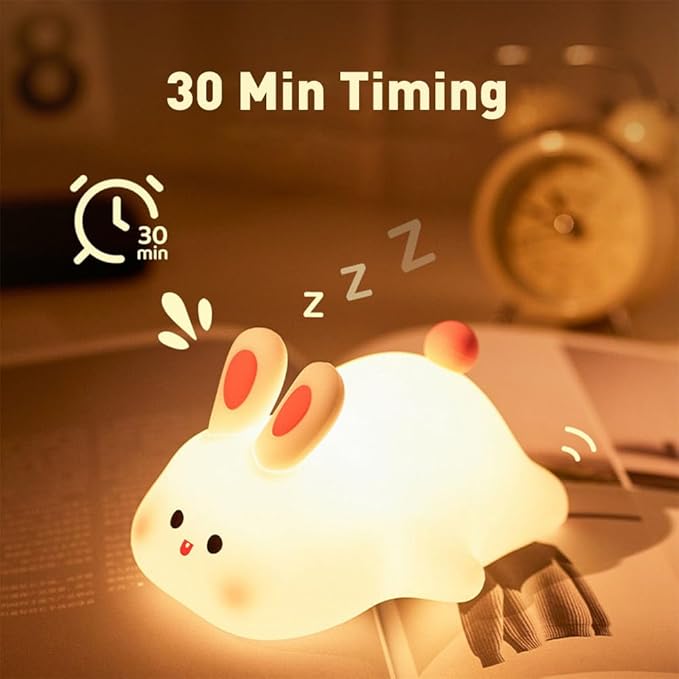 Bunny Night Light - 16 Color Kawaii Silicone Lamp, Rechargeable Dimmable Nursery Light, Soft Touch Rabbit Nightlight for Toddler Room, Baby Bedside Lamp for Girls and Boys