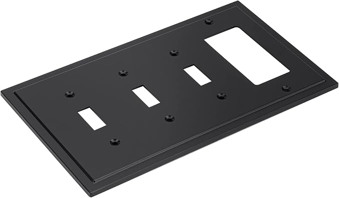 Henne Bery Modern Edge Decorative Wall Plate Switch Plate Outlet Cover, Durable Solid Zinc Alloy (Triple Toggle/Single Decorator, Matte Black)