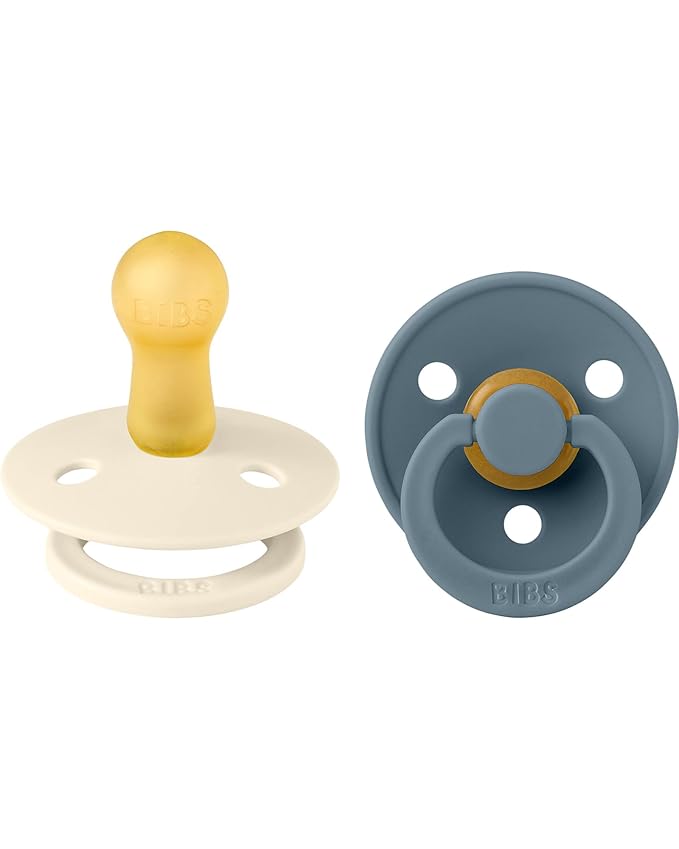 BIBS Pacifiers Colour Collection | Natural Rubber Baby Pacifier | Set of 2 BPA-Free Soothers | Made in Denmark | 0+ Months (Pack of 2) | Ivory/Petrol