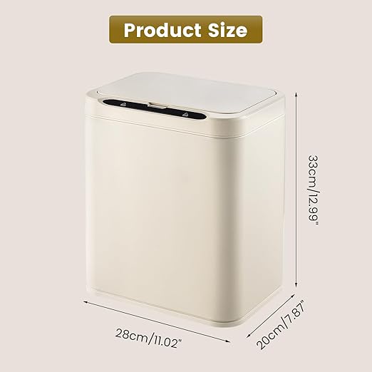 ELPHECO Stainless Steel Office Trash Can Motion Sensor Garbage Can Touchless Smart Trash Can Automatic Waste Bin for Kitchen, Office, Bathroom (Cream Beige, 3.5 Gallons)