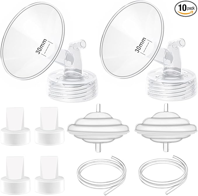 30mm Flange Pump Parts Compatible Spectra S1 S2 9 Breast Pumps Replacement,Full Set Replacements Include Flange Backflow Protector Membrane Duckbill Valve Tube,Not Original Accessories