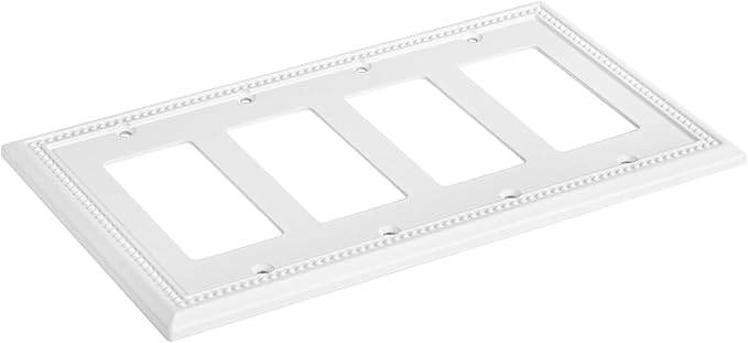 Henne Bery Sunken Pearls Heavy Duty Decorative Wall Plate Switch Plate Outlet Cover (Quad Decorator, White)