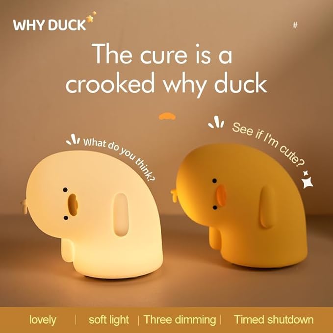 Cute Duck Lamp, Fun Lying Flat Animal Night Light - LED Squishy Novelty Duck/Chicken/Pig/Rabbit/Panda for Kids, Toddlers, Nursery - Touch Kawaii Room/House Decor