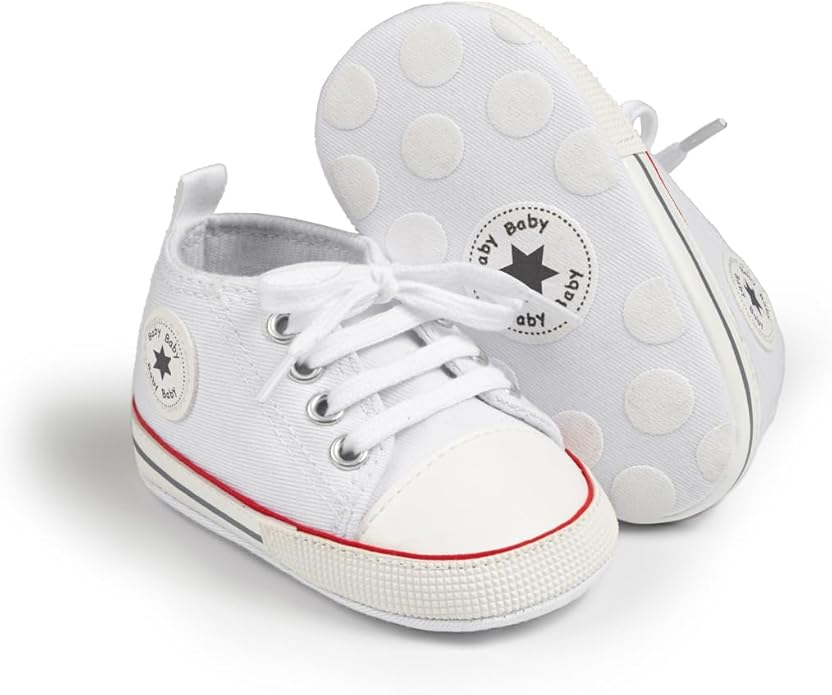 Meckior Baby Girls Boys Canvas Sneakers Soft Sole High-Top Ankle Infant First Walkers Crib Shoes