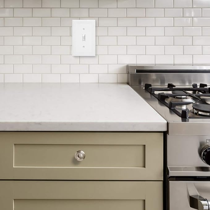 Henne Bery Sunken Pearls Decorative Wall Plate Switch Plate Outlet Cover, Durable Solid Zinc Alloy (Single Toggle, 3 Pack, White)